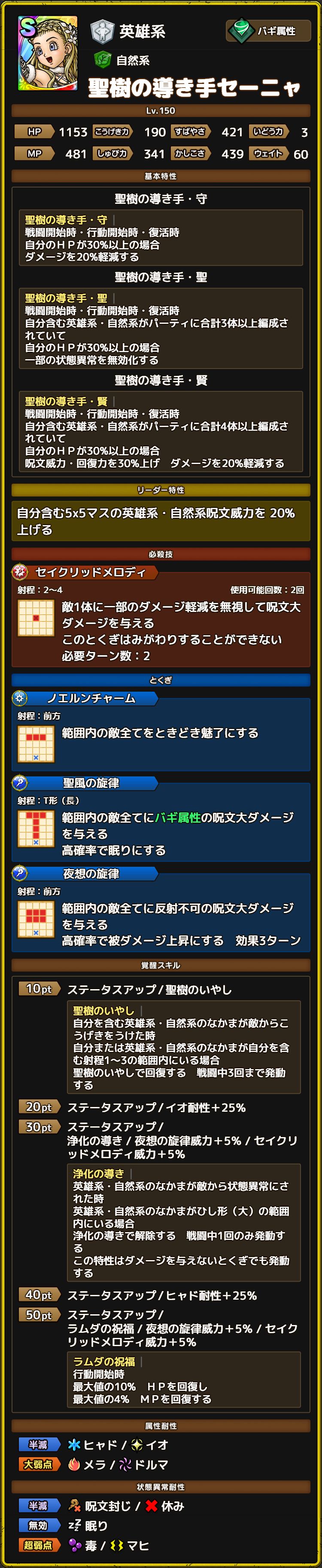 聖樹の導き手セーニャ ステータス