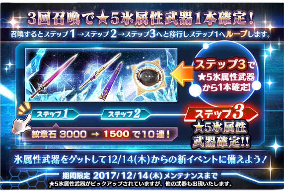 10連3回召喚で 5氷属性武器1本確定 5氷属性武器1本確定3ステップ10連ガチャ開催 12 11 0時 12 14 Star Ocean Anamnesis Square Enix Bridge